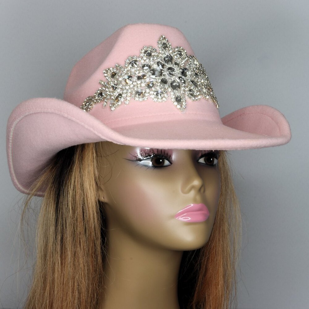 Women's Luxurious Sparkling Rhinestone Cowboy Hat - Pink - Picture 3 of 3